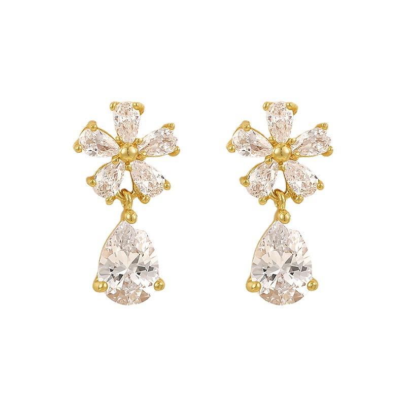 Fashion Water Droplets Flower Alloy Inlay Rhinestones Women's Drop Earrings 1 Pair display picture 1