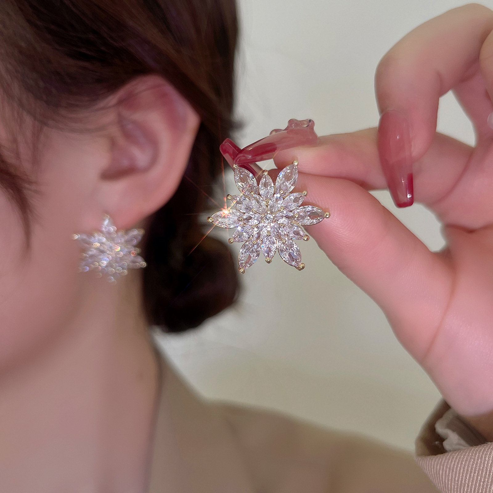 Moda Copo De Nieve Aleación Embutido Diamantes De Imitación Mujeres Pendientes 1 Par display picture 2