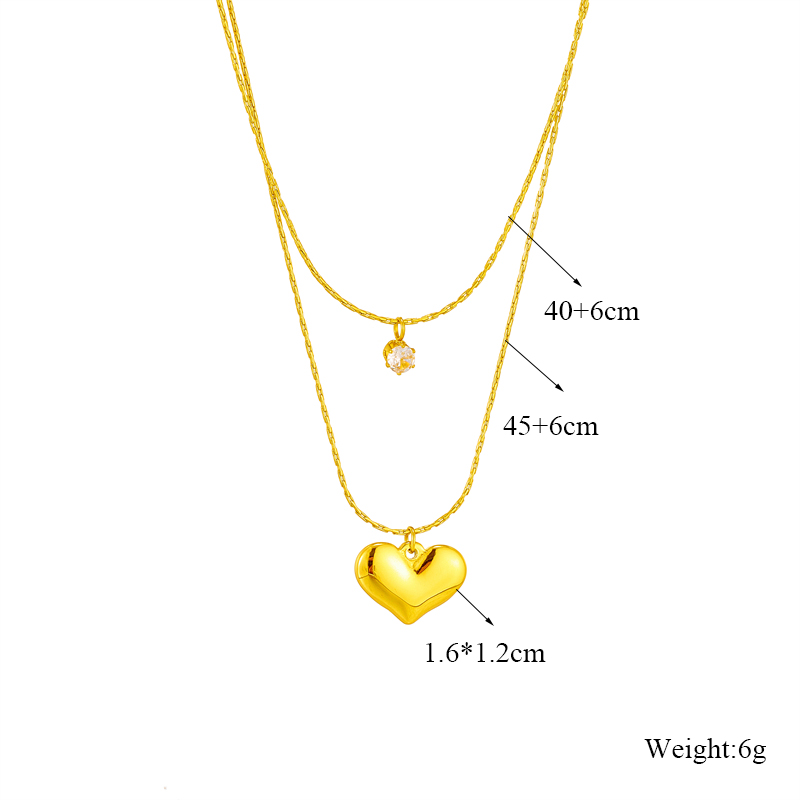 Basic Heart Shape Titanium Steel Gold Plated Rhinestones Layered Necklaces 1 Piece display picture 6