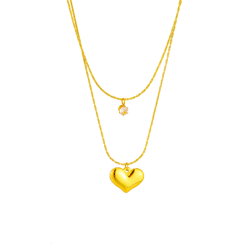 Basic Heart Shape Titanium Steel Gold Plated Rhinestones Layered Necklaces 1 Piece display picture 7
