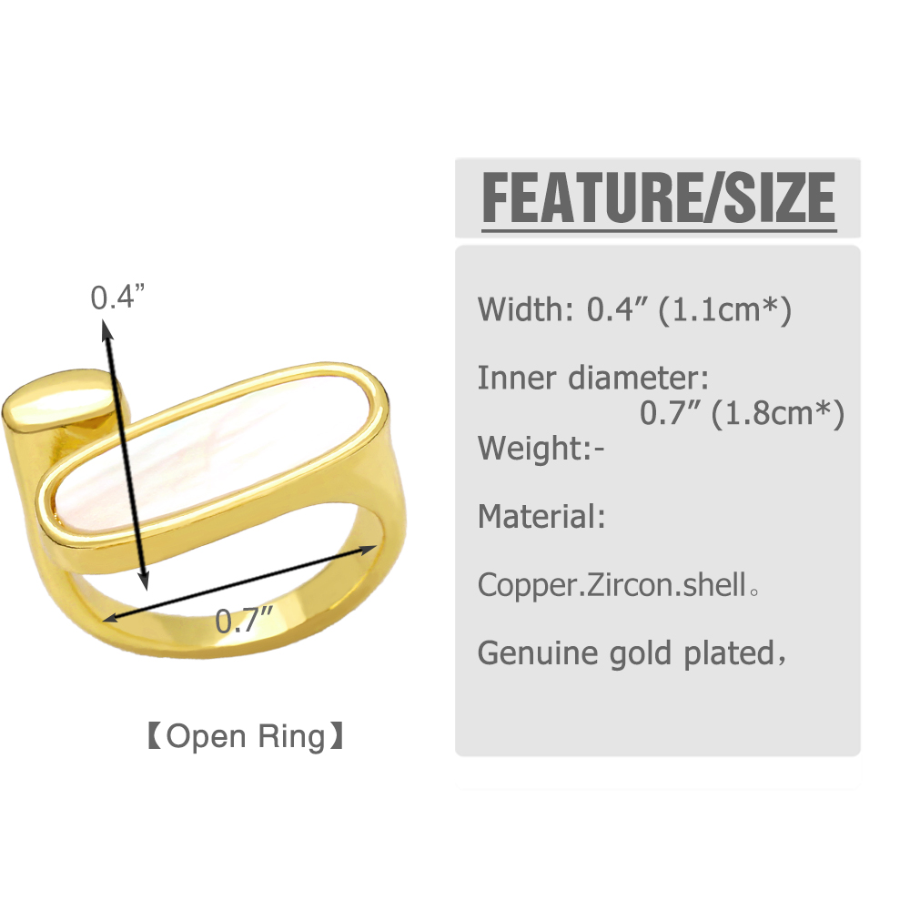 Simple Style Geometric Copper Gold Plated Pearl Shell Zircon Open Ring 1 Piece display picture 1