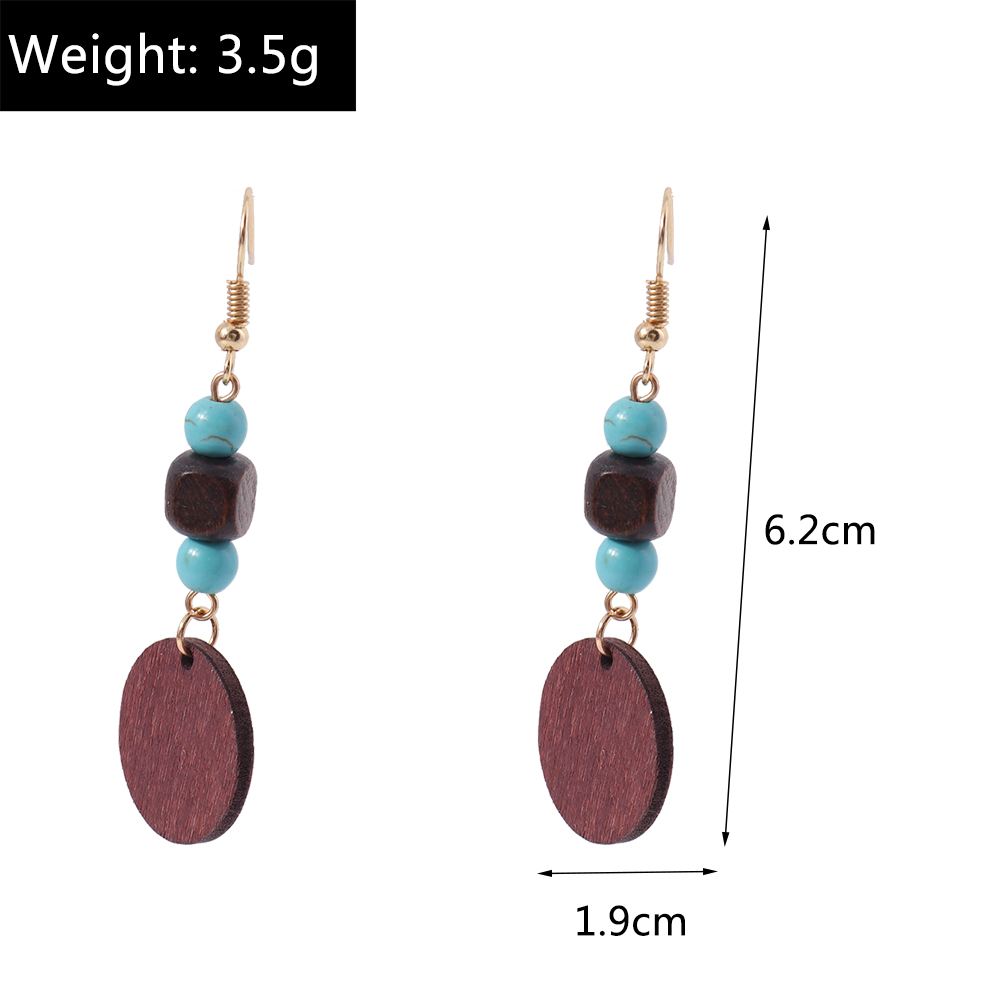 Retro Round Cattle Leopard Alloy Wood Inlay Turquoise Women's Drop Earrings 1 Pair display picture 2