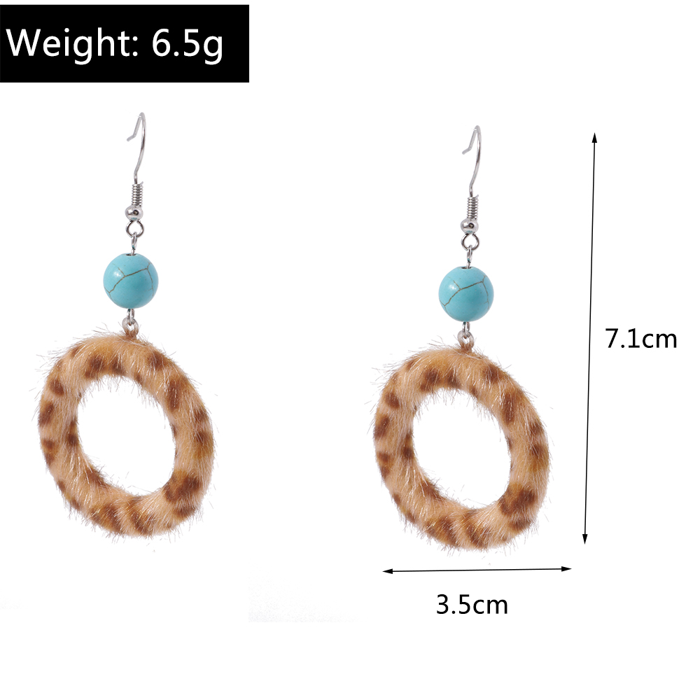 Retro Round Cattle Leopard Alloy Wood Inlay Turquoise Women's Drop Earrings 1 Pair display picture 3