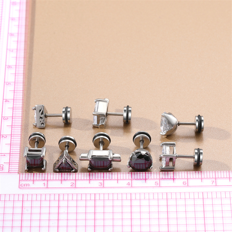Fashion Round Square Stainless Steel Plating Inlay Zircon Ear Studs 1 Piece display picture 10