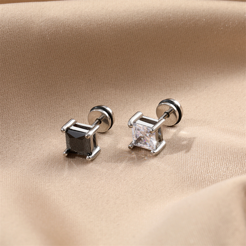 Fashion Round Square Stainless Steel Plating Inlay Zircon Ear Studs 1 Piece display picture 7