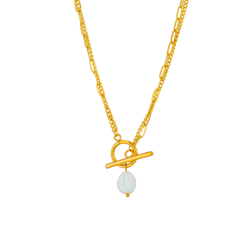 Basic Geometrisch Titan Stahl Geschichtet Vergoldet Künstliche Perlen Halskette Mit Anhänger display picture 1