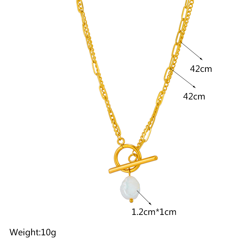 Basic Geometric Titanium Steel Layered Gold Plated Artificial Pearls Pendant Necklace display picture 2