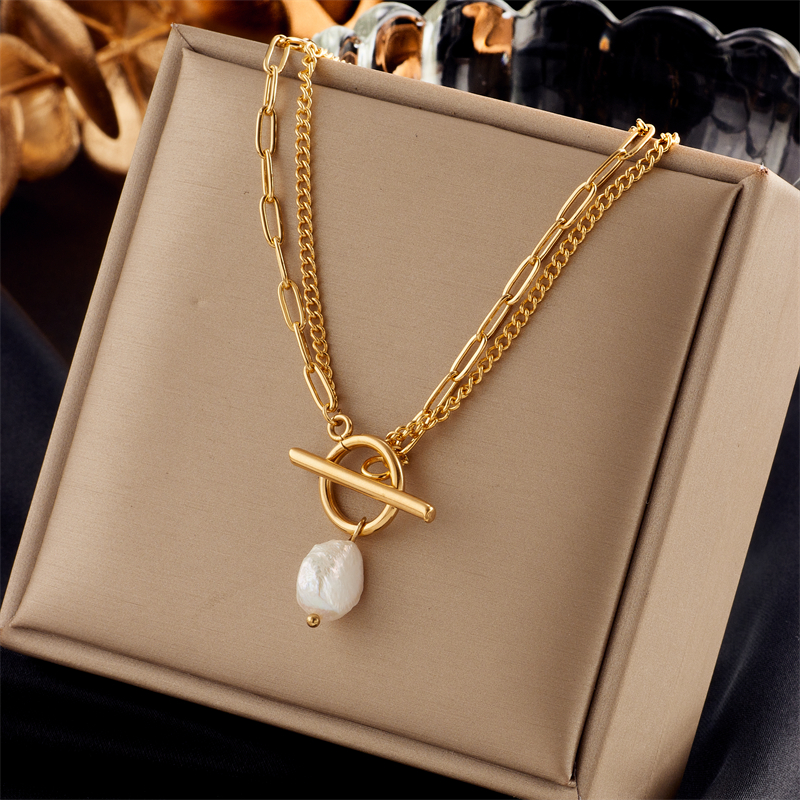 Basic Geometrisch Titan Stahl Geschichtet Vergoldet Künstliche Perlen Halskette Mit Anhänger display picture 5