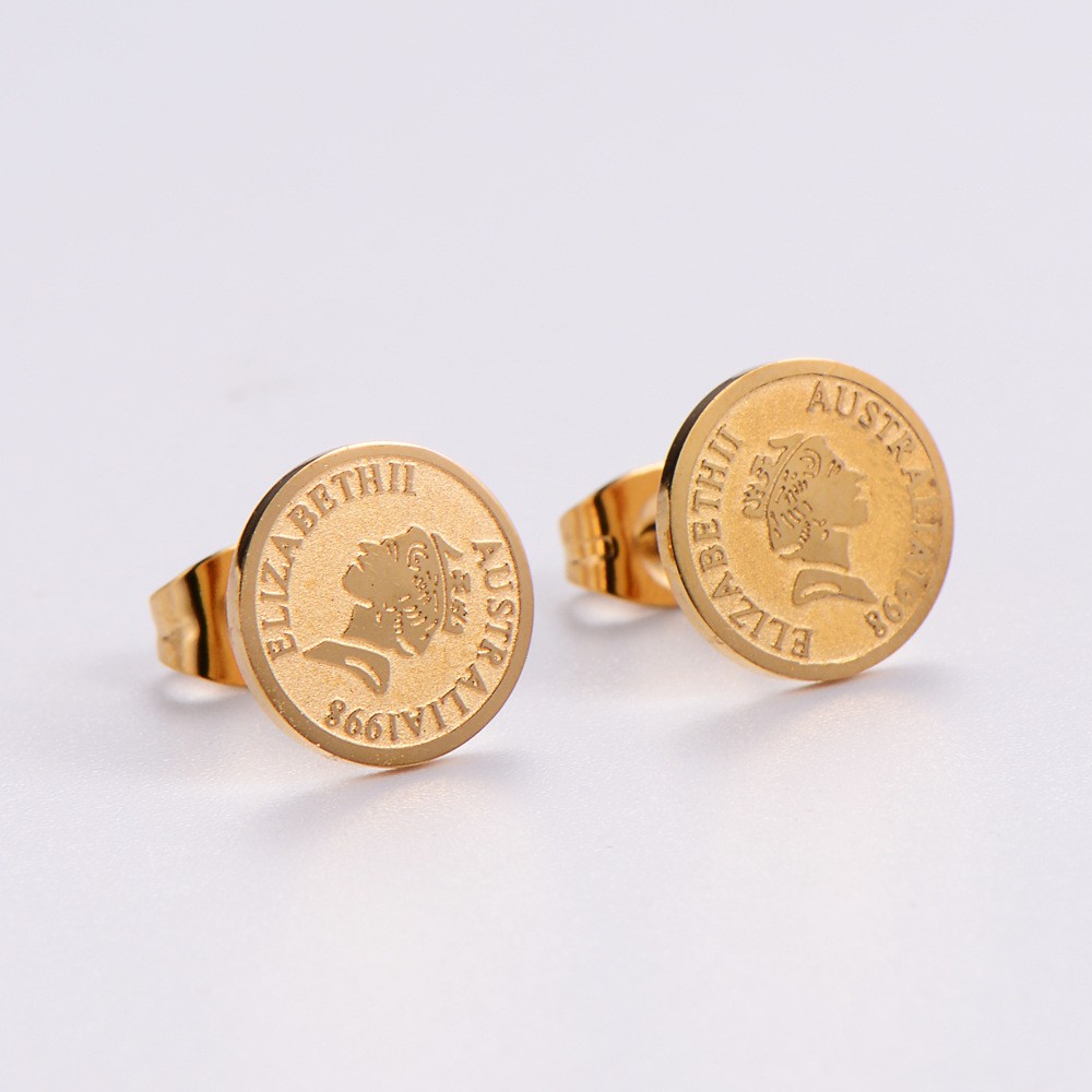 Classic Style Portrait Stainless Steel Gold Plated Ear Studs 1 Pair display picture 1