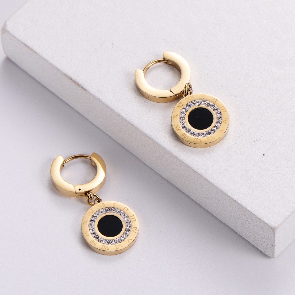 Simple Style Round Stainless Steel Gold Plated Rhinestones Drop Earrings 1 Pair display picture 2