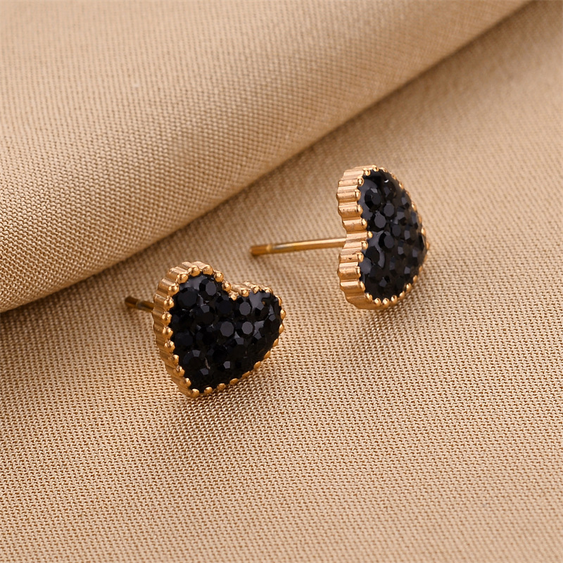 1 Pair Streetwear Heart Shape Inlay Stainless Steel Zircon Rose Gold Plated Ear Studs display picture 3