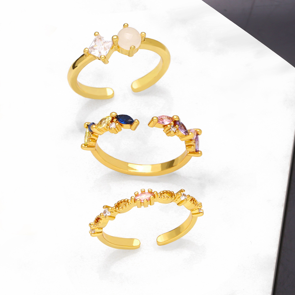 Simple Style Asymmetrical Irregular Copper Gold Plated Zircon Open Ring 1 Piece display picture 2