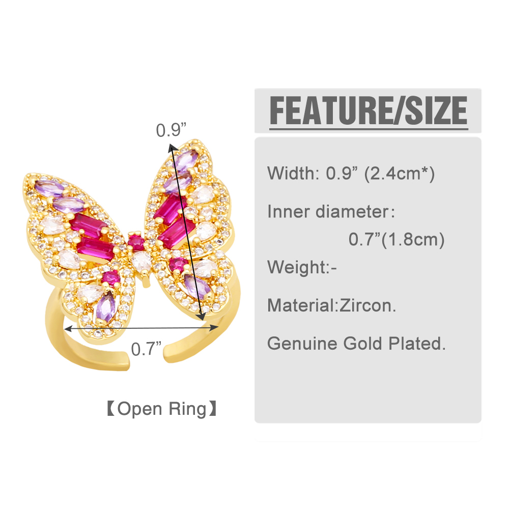 Fashion Leaves Butterfly Copper Gold Plated Zircon Open Ring 1 Piece display picture 1