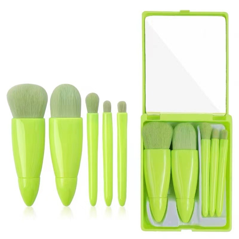 Solid Color Green Skin Color Peach Plastic Plastic Handgrip Makeup Brushes 5 Pieces display picture 4