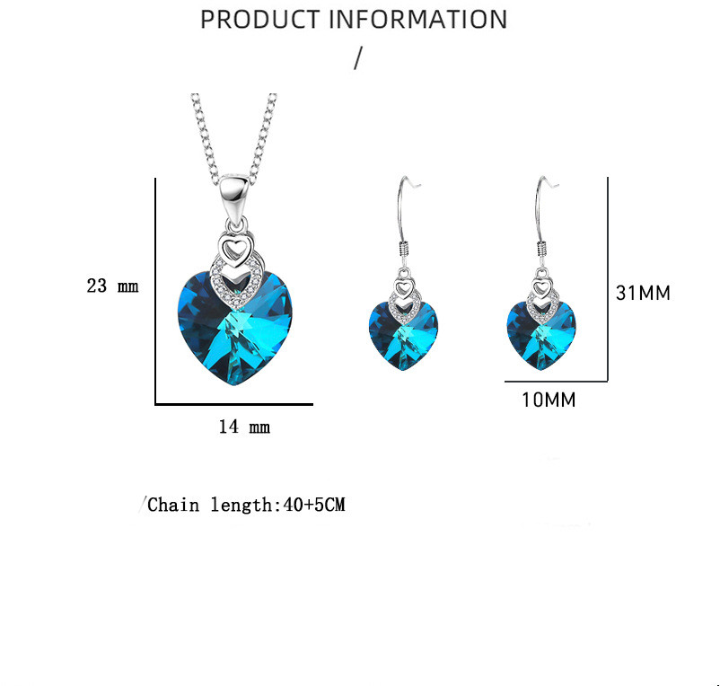 Retro Gradient Color Heart Shape Austrian Crystal Sterling Silver Women's Earrings Necklace display picture 5