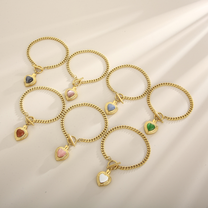 Mode Forme De Cœur Acier Inoxydable Incruster Opale Bracelets Collier display picture 21