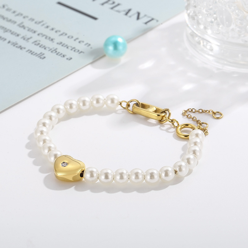 Fashion Heart Shape Stainless Steel Imitation Pearl Synthetic Resin Beaded Plating Inlay Zircon Women's Jewelry Set 2 Pieces display picture 2