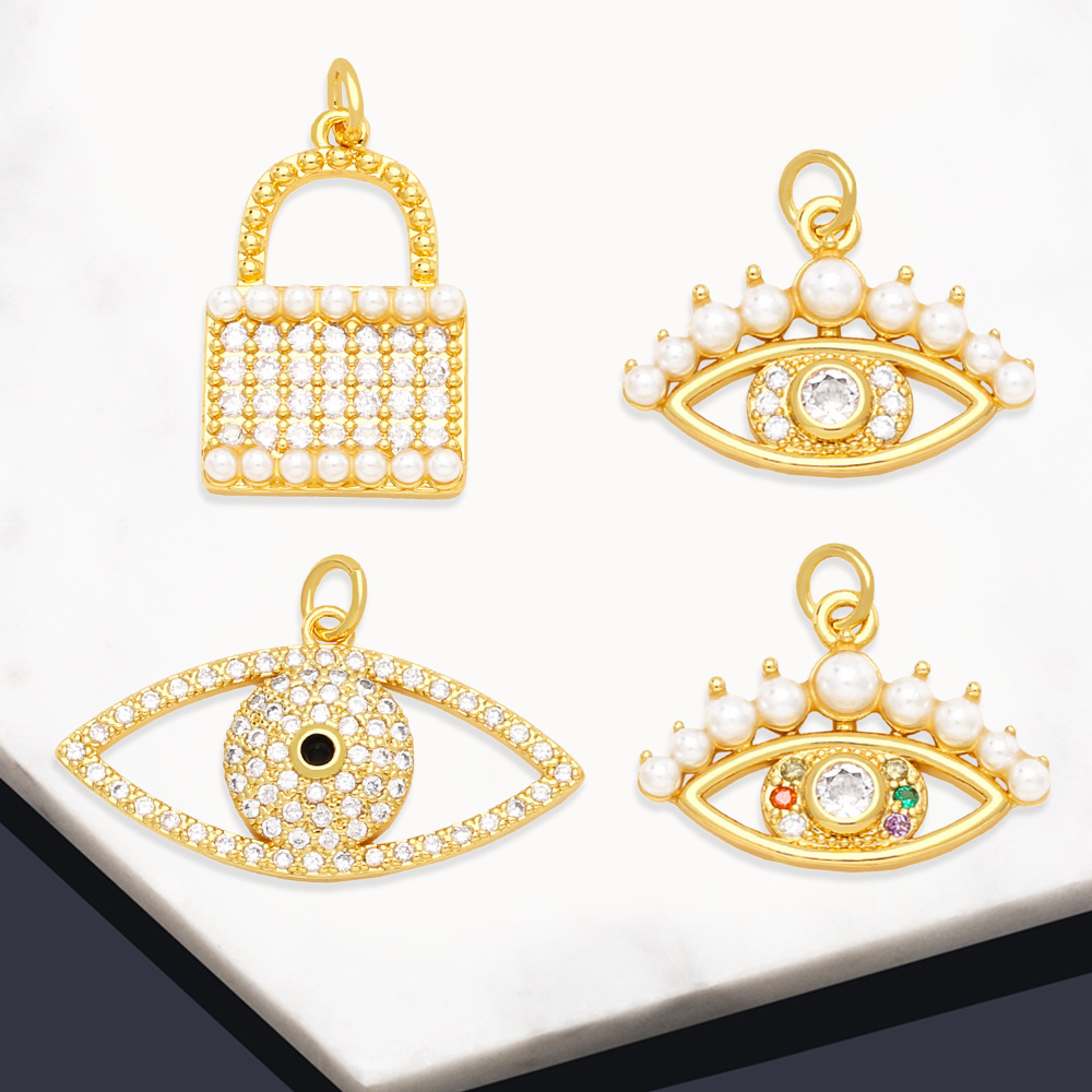 1 Piece Copper Artificial Pearls Zircon Devil'S Eye Lock Fashion display picture 2