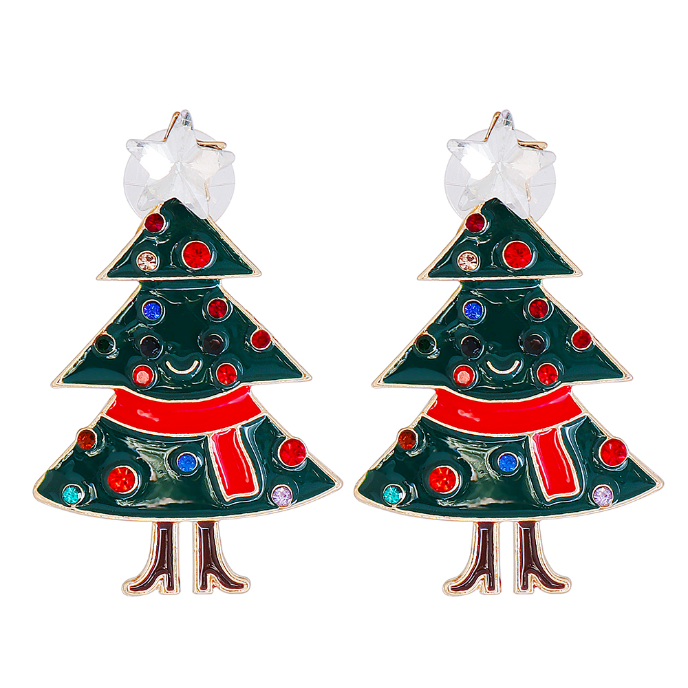 Mode Weihnachtsbaum Gemischte Materialien Inlay Zirkon Frau Ohrstecker 1 Paar display picture 3