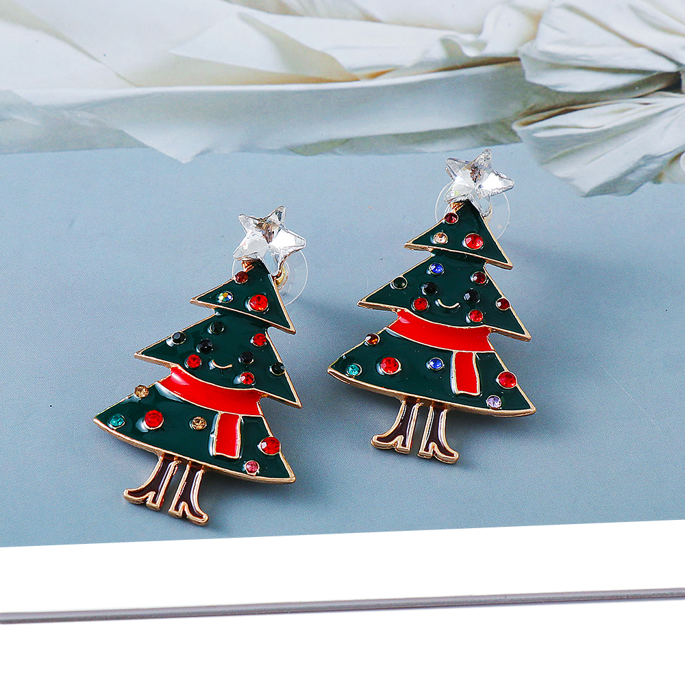 Fashion Christmas Tree Mixed Materials Inlay Zircon Women's Ear Studs 1 Pair display picture 4