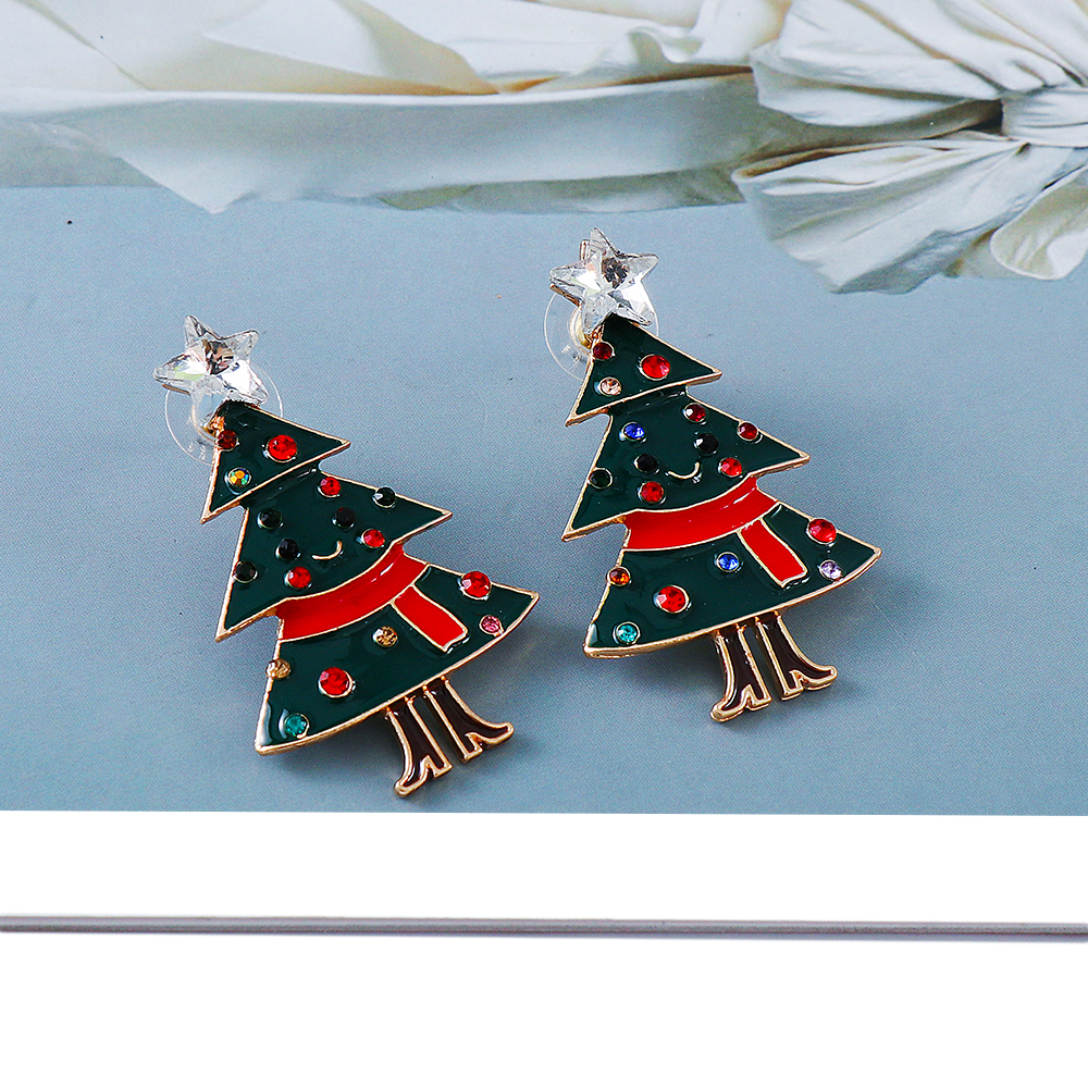 Mode Weihnachtsbaum Gemischte Materialien Inlay Zirkon Frau Ohrstecker 1 Paar display picture 6