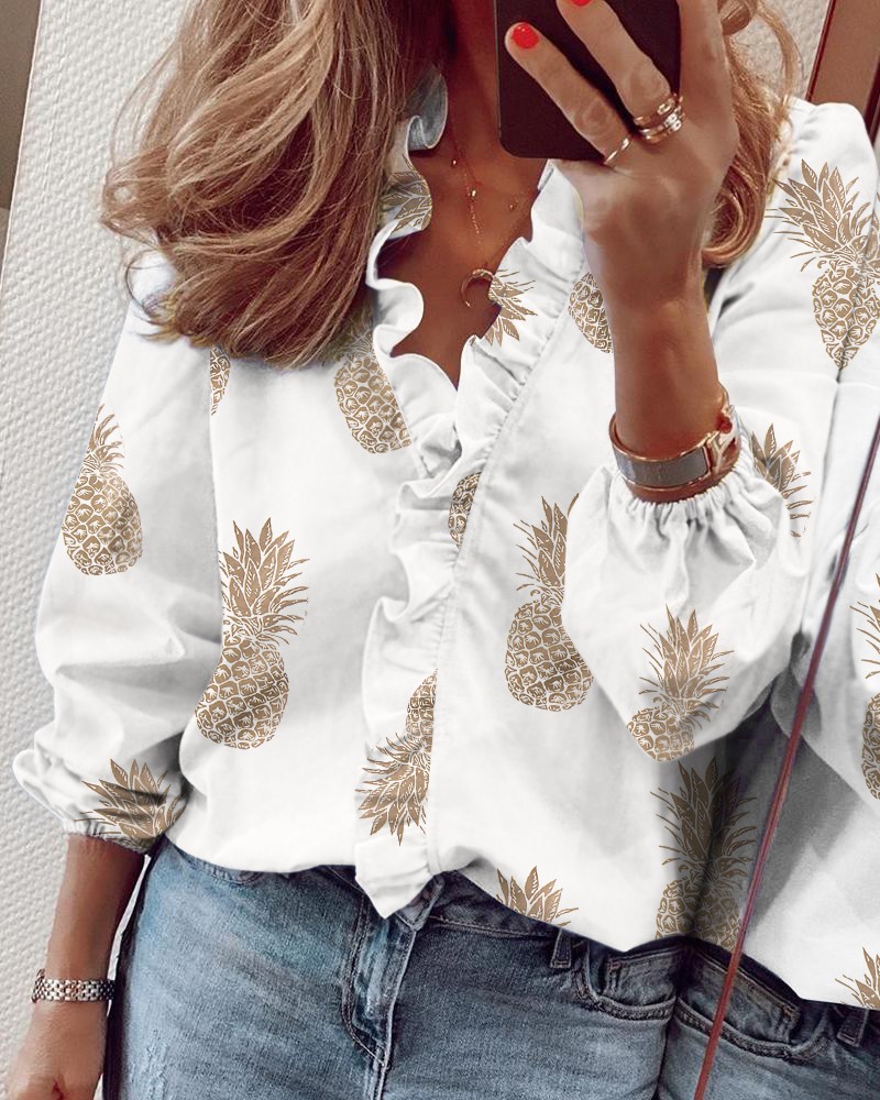 Women's Blouse Sleeveless Short Sleeve Long Sleeve Blouses Ruffles Hawaiian Solid Color Flower display picture 54