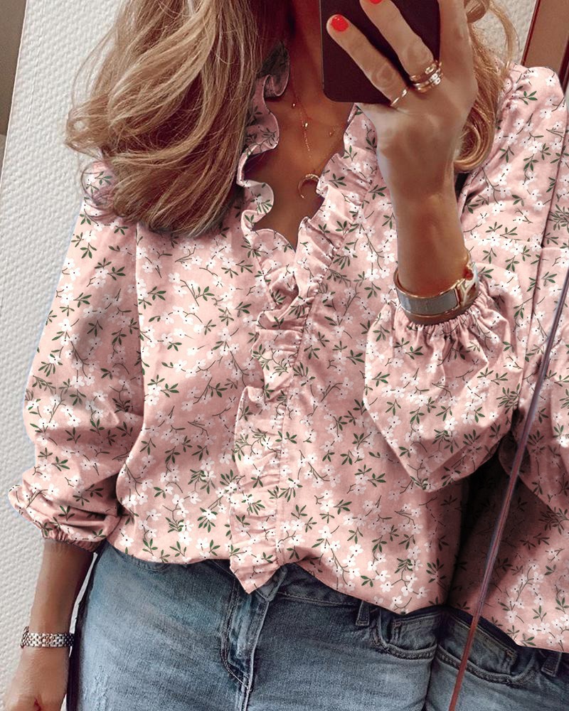 Women's Blouse Sleeveless Short Sleeve Long Sleeve Blouses Ruffles Hawaiian Solid Color Flower display picture 55