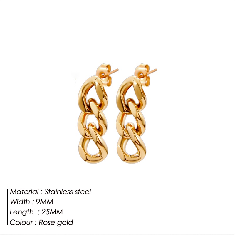 1 Pair Fashion Solid Color Plating Chain Hollow Out Stainless Steel Drop Earrings display picture 8