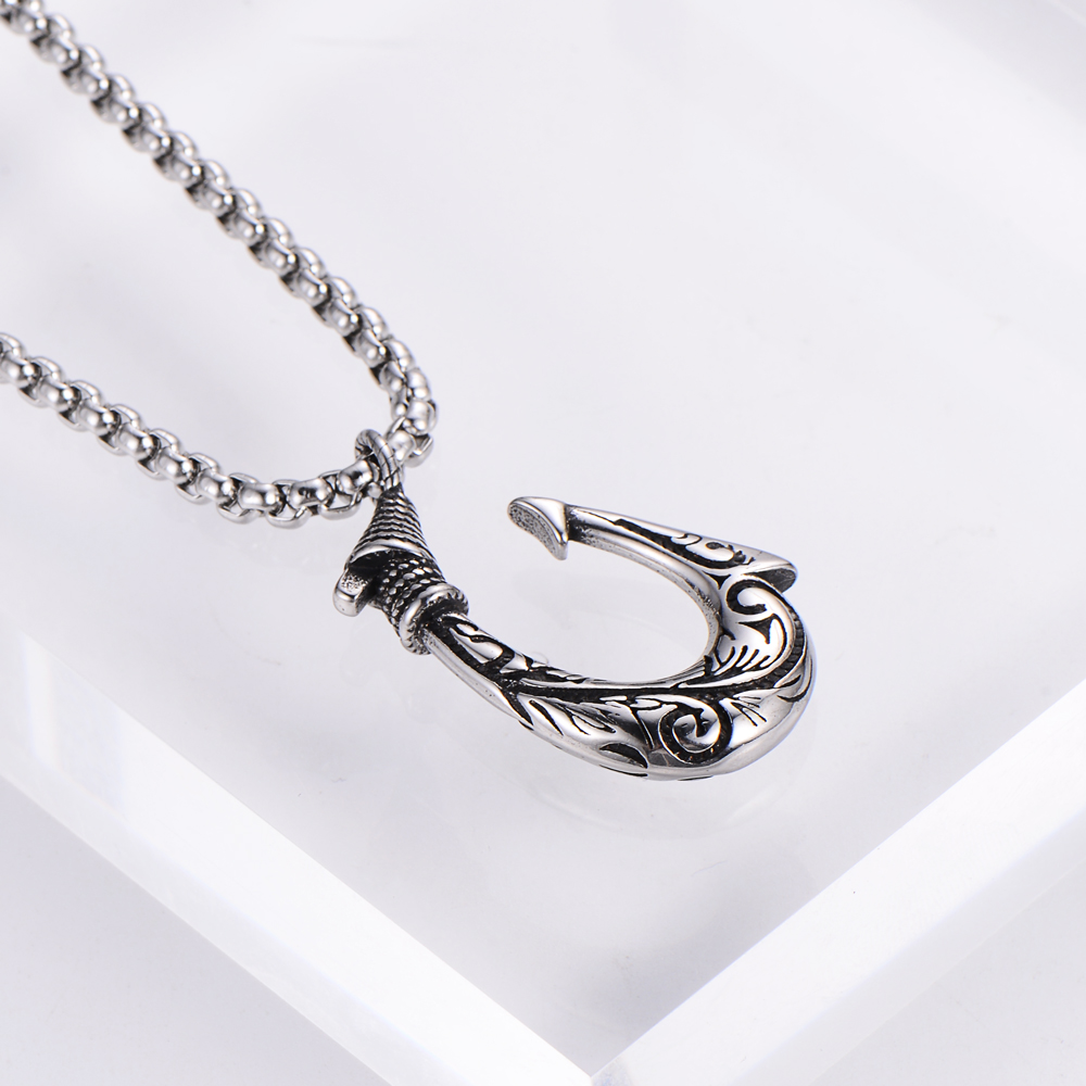 Hip-hop Tribal Fishhook Stainless Steel Carving Pendant Necklace 1 Piece display picture 1