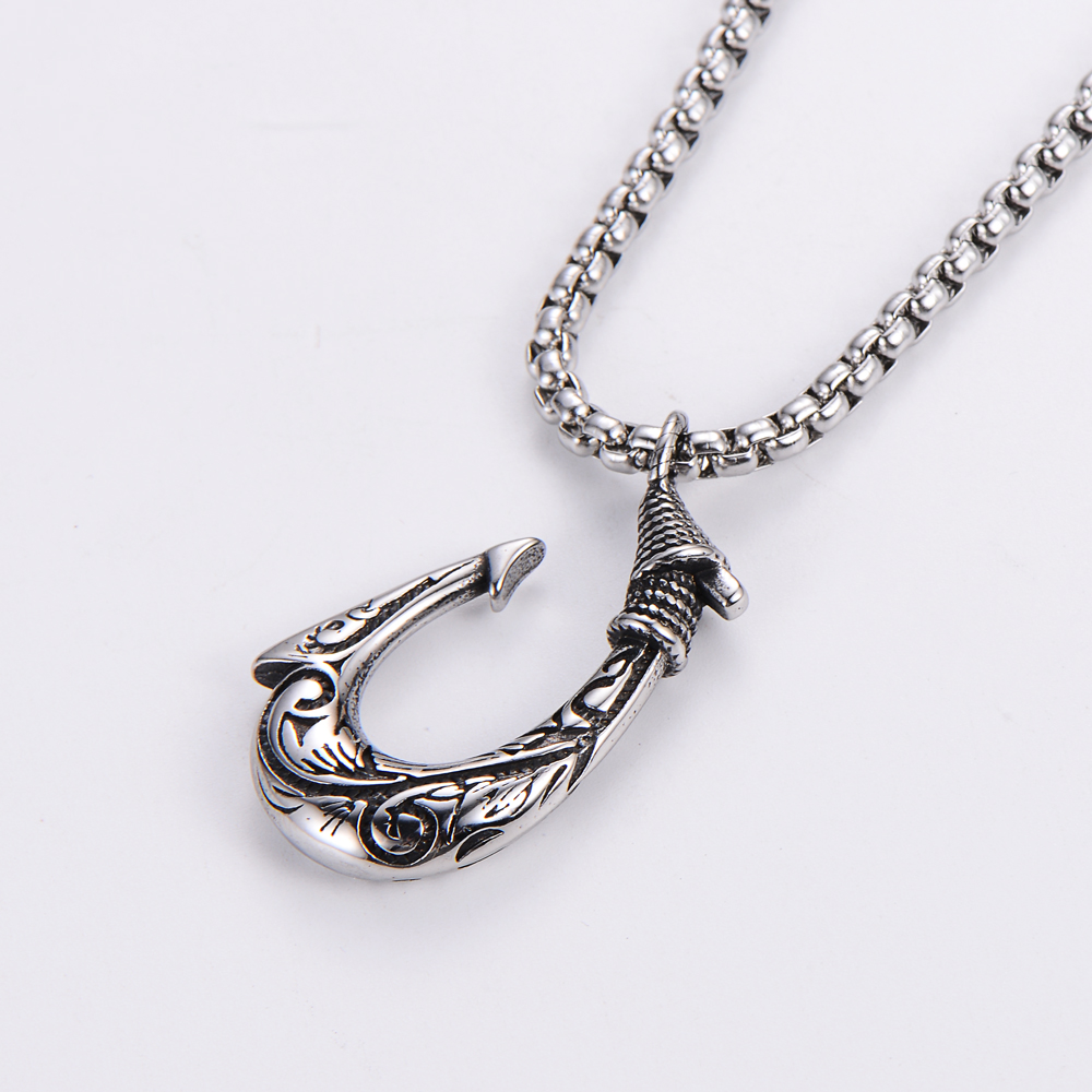 Hip-hop Tribal Fishhook Stainless Steel Carving Pendant Necklace 1 Piece display picture 3
