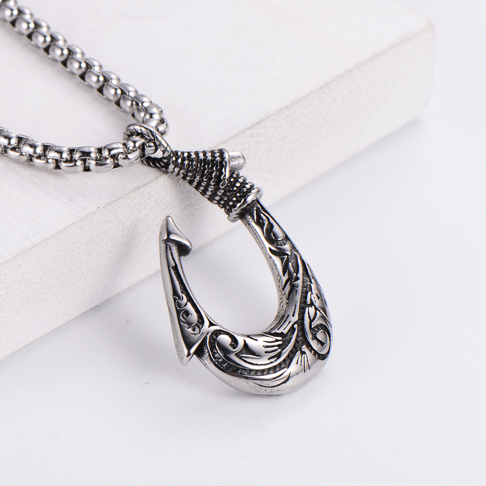 Hip-hop Tribal Fishhook Stainless Steel Carving Pendant Necklace 1 Piece display picture 5