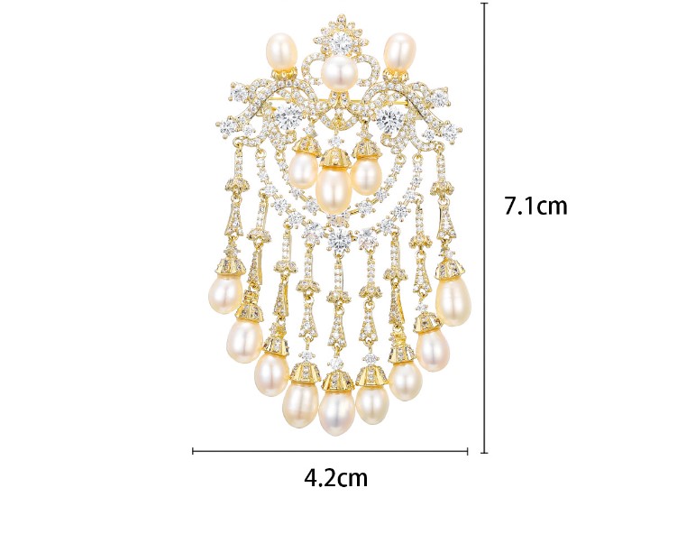 Fashion Tassel Copper Inlay Pearl Zircon Women's Brooches display picture 5