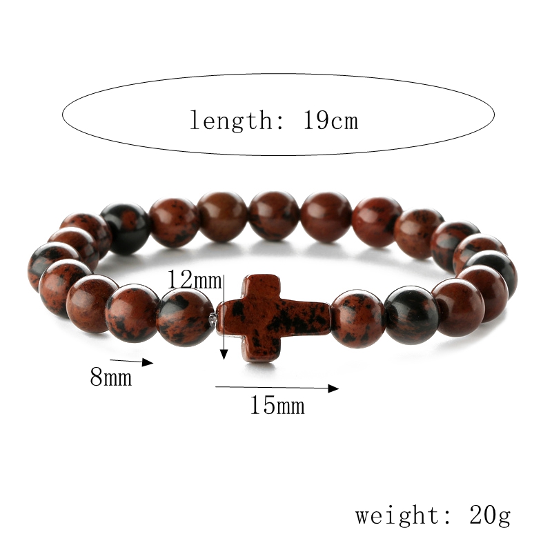Retro Cross Round Beaded Natural Stone Bracelets display picture 1