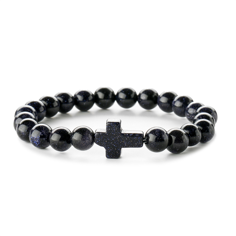 Retro Cross Round Beaded Natural Stone Bracelets display picture 7
