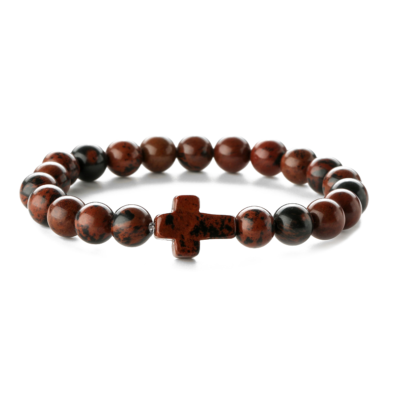 Retro Cross Round Beaded Natural Stone Bracelets display picture 9
