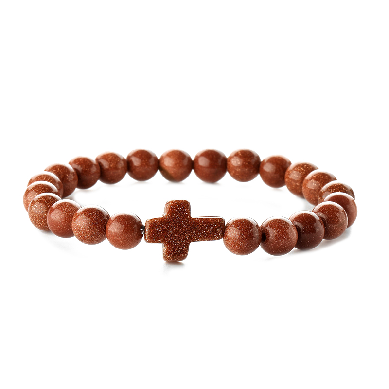 Retro Cross Round Beaded Natural Stone Bracelets display picture 12