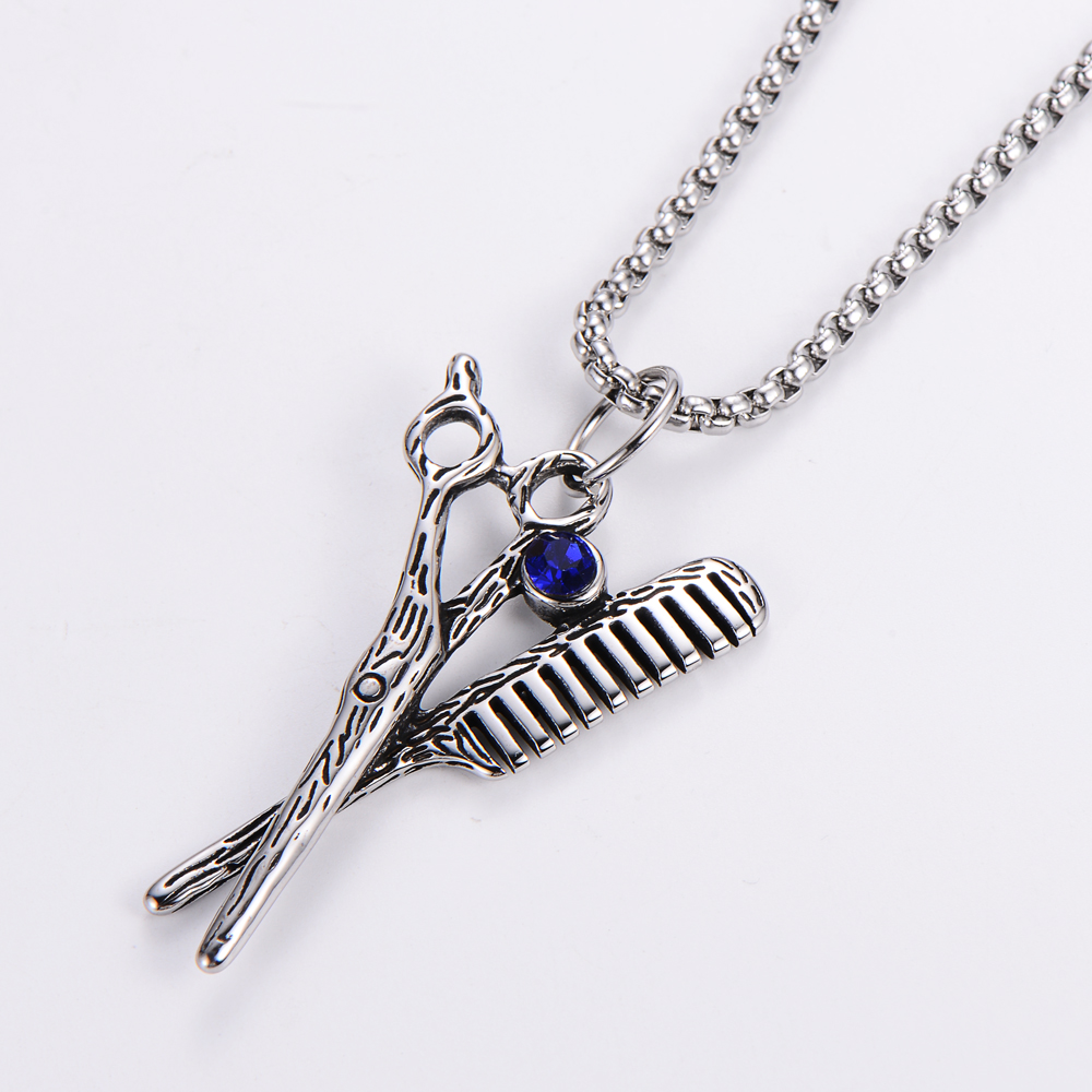 Punk Scissors Comd Stainless Steel Carving Rhinestones Pendant Necklace 1 Piece display picture 1
