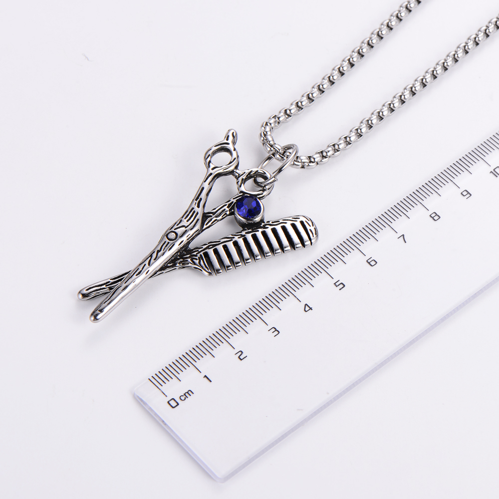 Punk Scissors Comd Stainless Steel Carving Rhinestones Pendant Necklace 1 Piece display picture 2