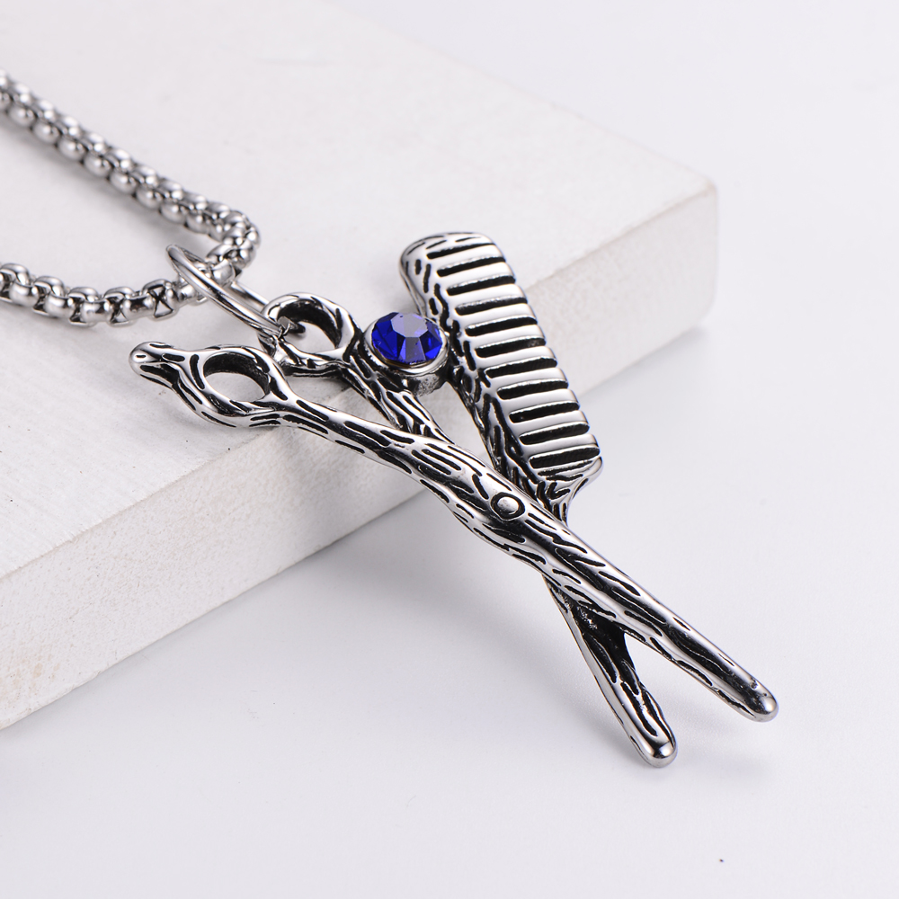 Punk Scissors Comd Stainless Steel Carving Rhinestones Pendant Necklace 1 Piece display picture 3