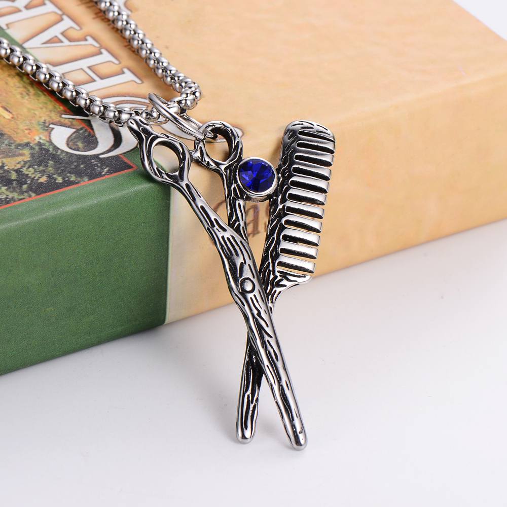 Punk Scissors Comd Stainless Steel Carving Rhinestones Pendant Necklace 1 Piece display picture 6