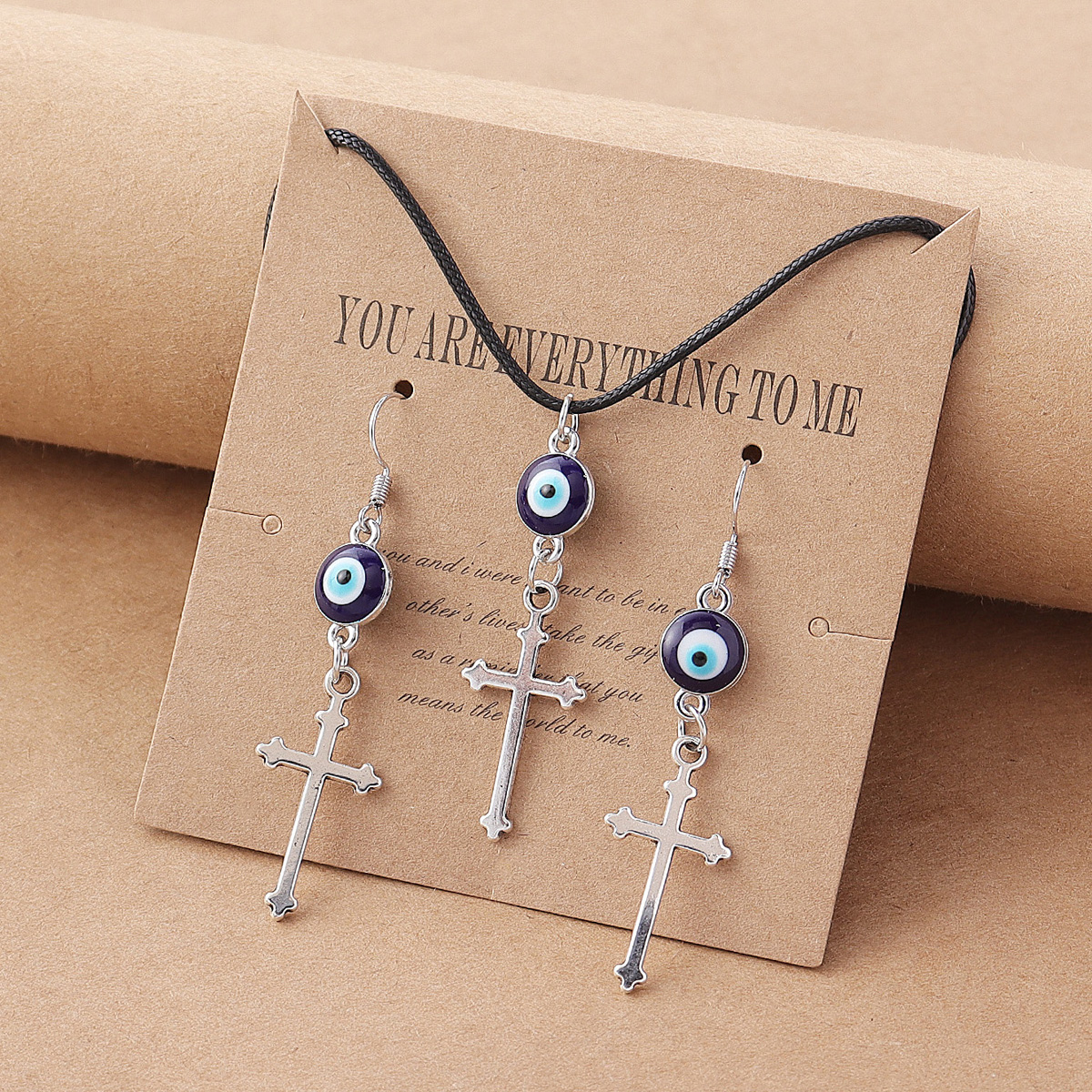 Fashion Cross Eye Stainless Steel Resin Enamel Earrings Necklace display picture 1