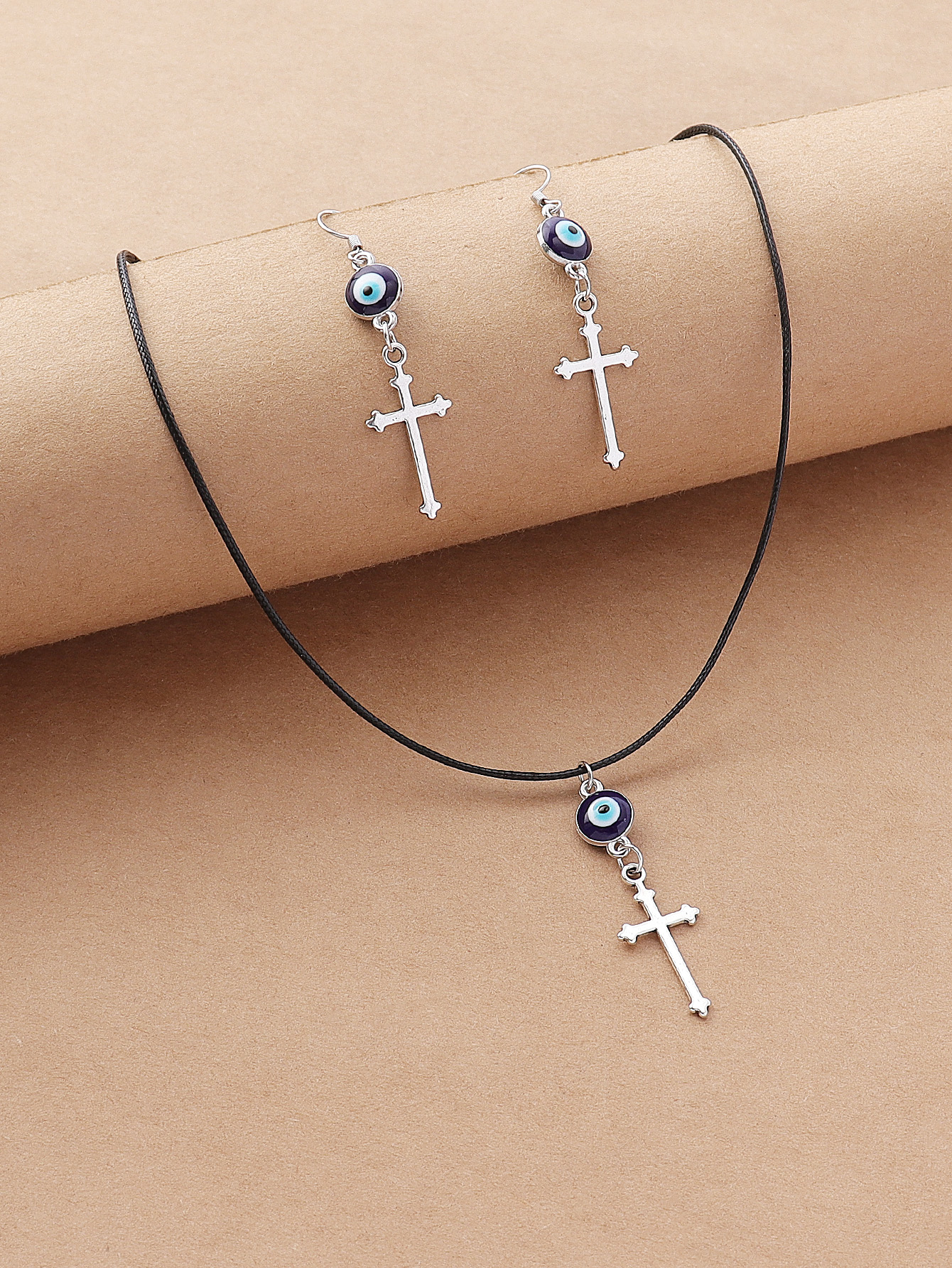 Fashion Cross Eye Stainless Steel Resin Enamel Earrings Necklace display picture 2