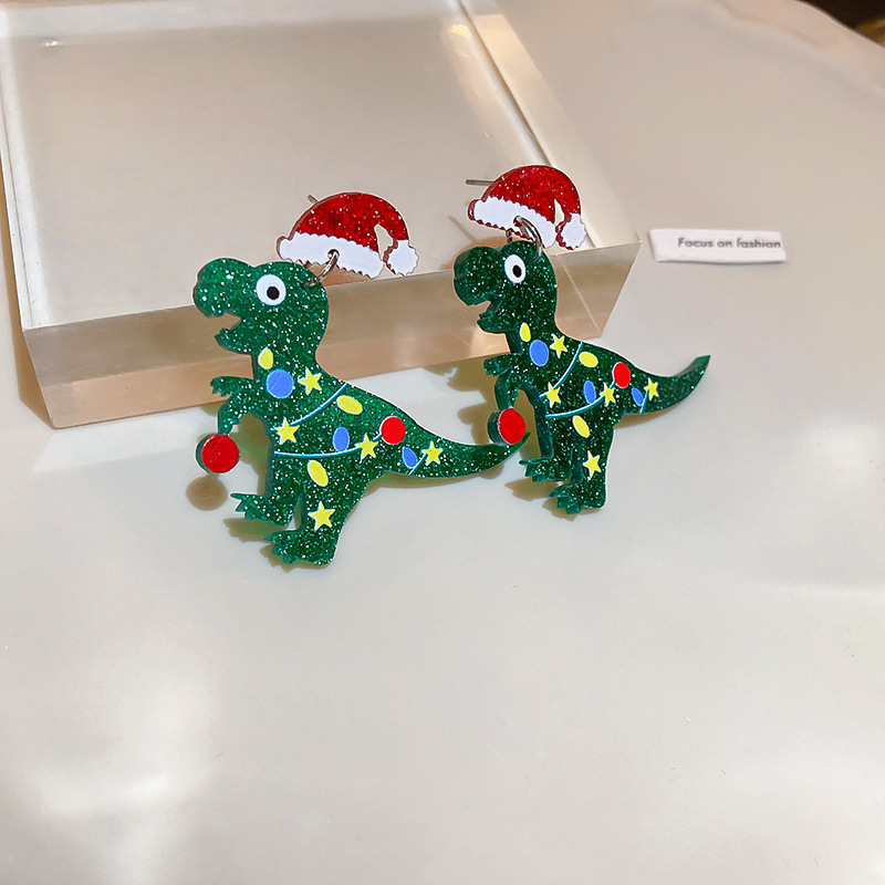 1 Pair Simple Style Christmas Hat Dinosaur Arylic Drop Earrings display picture 3