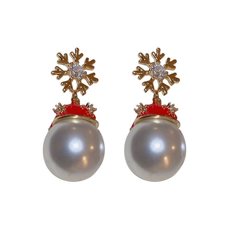 1 Pair Cute Christmas Hat Gold Plated Copper Artificial Pearls Zircon Gold Plated Ear Studs display picture 1
