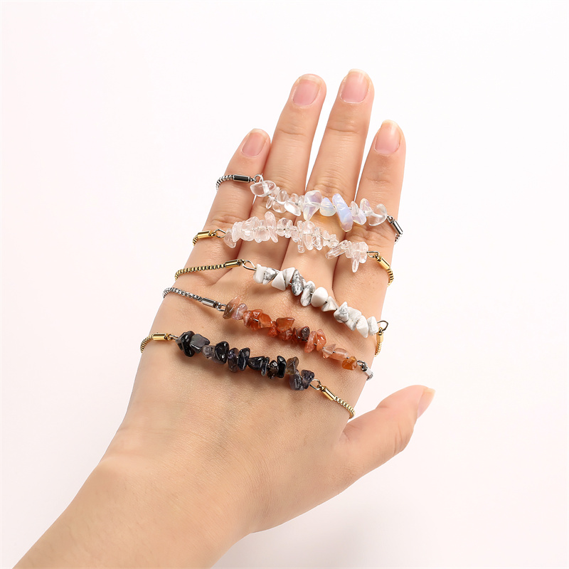 Retro Color Block Stainless Steel Inlay Natural Stone Bracelets 1 Piece display picture 5