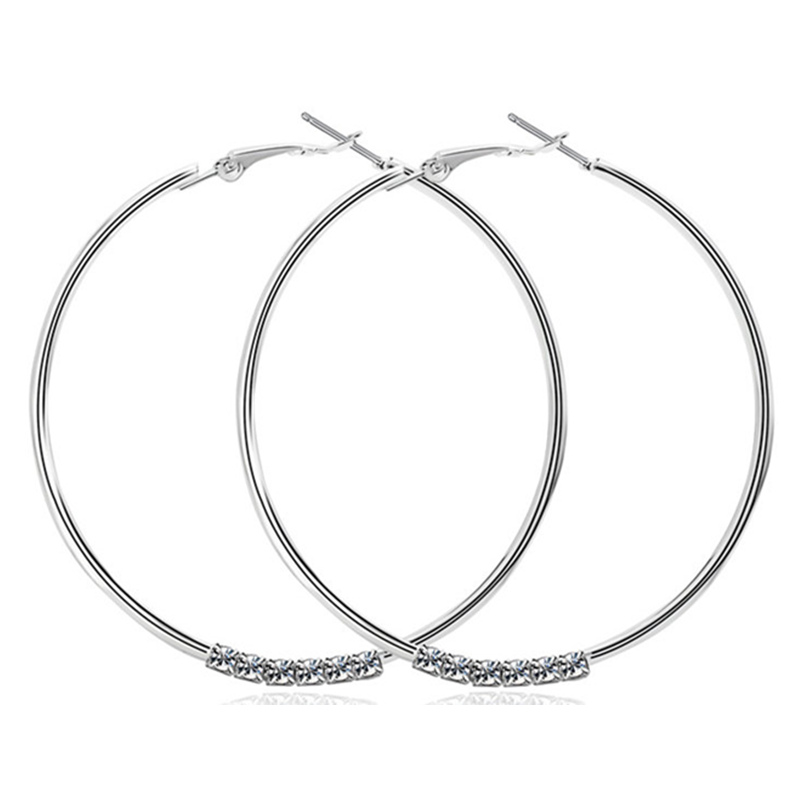 1 Pair Fashion Circle Inlay Titanium Steel Rhinestones Hoop Earrings display picture 1