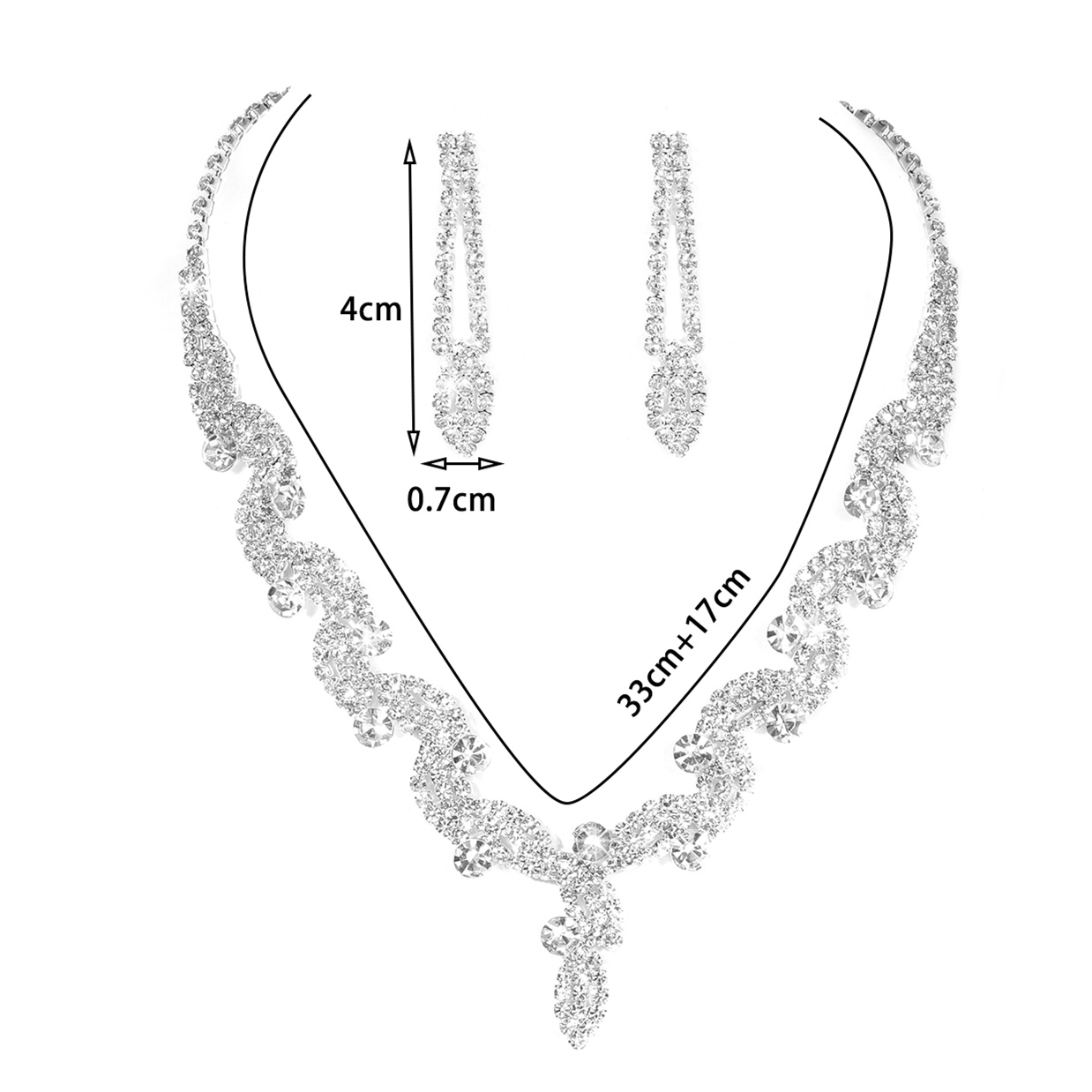 Fashion Water Droplets Tassel Artificial Crystal Metal Inlay Rhinestones Earrings Necklace 1 Set display picture 1