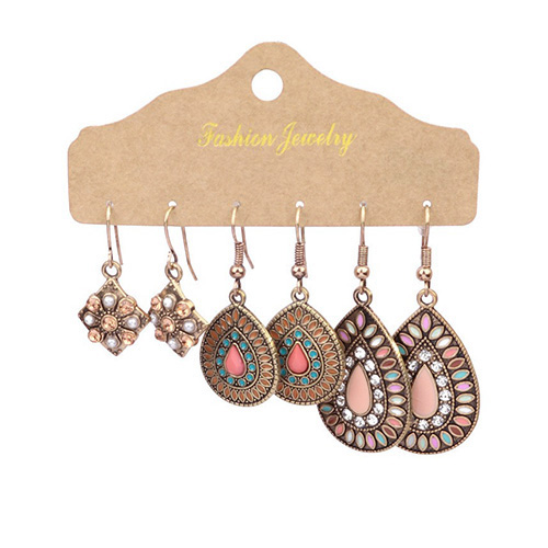 Ethnic Style Color Block Water Droplets Alloy Enamel Turquoise Women's Drop Earrings 1 Pair display picture 1