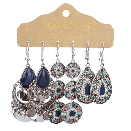 Ethnic Style Color Block Water Droplets Alloy Enamel Turquoise Women's Drop Earrings 1 Pair display picture 2