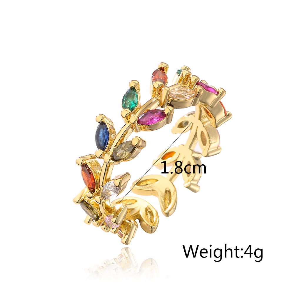 Fashion Geometric Leaf Copper Gold Plated Zircon Open Ring 1 Piece display picture 5